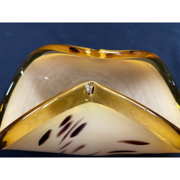 Murano Lavorazione Crystal Italian Glass Folded Bowl Amber Yellow Decorative 9 ¾ - Picture 7 of 9